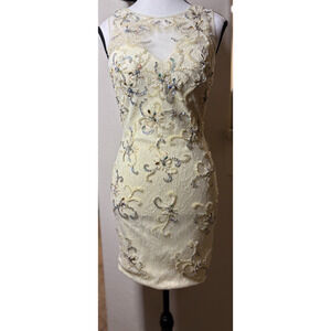 LUCCI LU Ivory Lace Sequin Jewel Mini Dress Size 2 MSRP $299